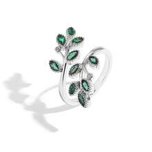 1pc Fresh Mori Style S925 Sterling Silver Marquise Green Zirconia Double Branch Intertwined Leaf Design Open Ring, Women's Workplace Commute Date Daily Gift Ring, Leaf Design With Natural Freshness, Green Zirconia Accents For Elegant And Delicate Look, Niche Artistic Souvenir - Silver - View 12