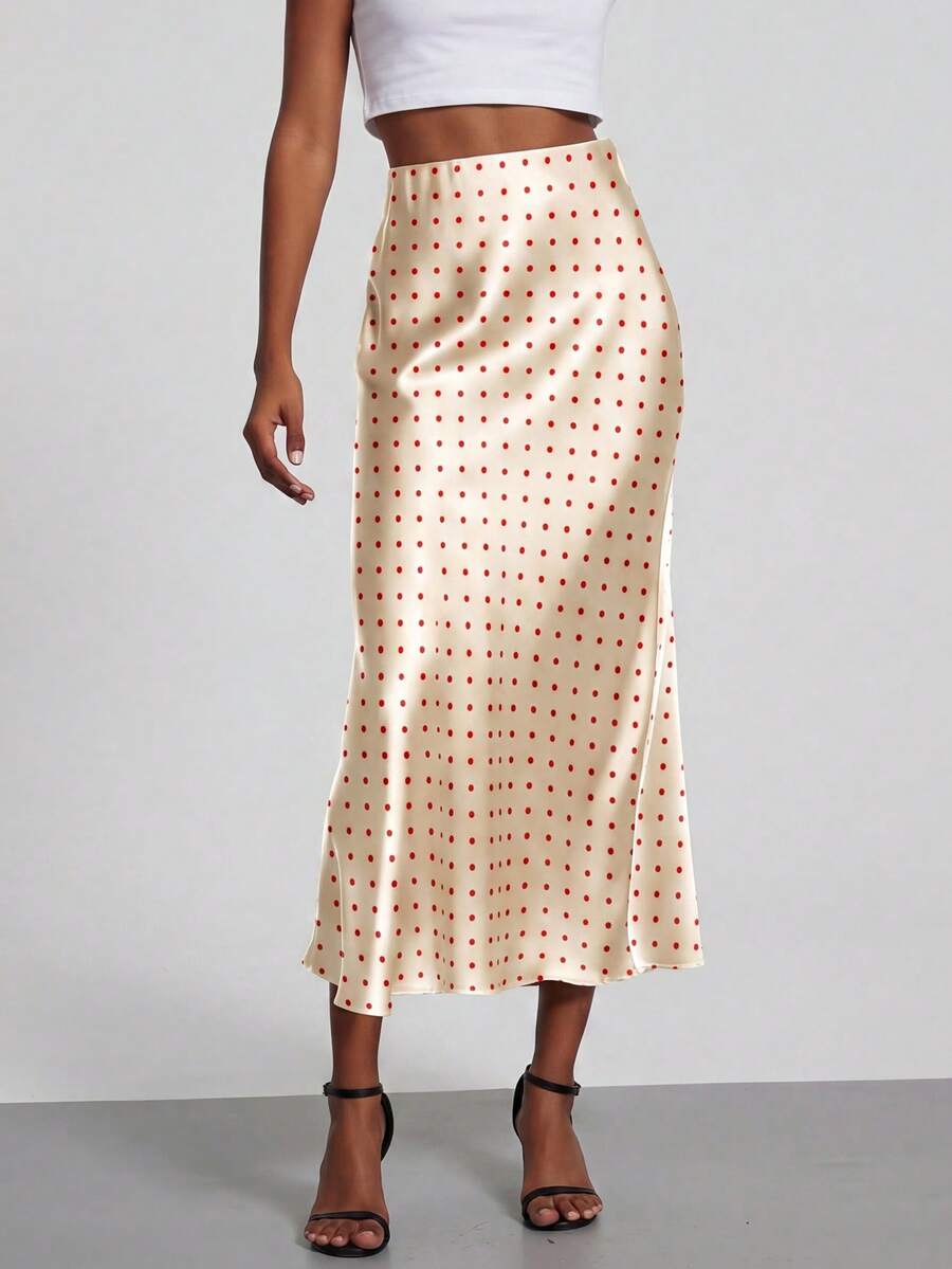 Se-Helo Women's Fashion All-Season Elastic Satin Texture Satin Midi Skirt Vacation
