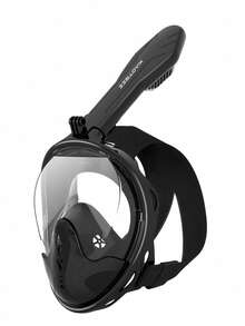 Silicone Full Face Diving Mask, Dry Diving Mask, Detachable Portable Diving Mask With Camera Mount, Suitable For Travel, Beach Essentials, Beach Accessories, Pool Float - Black - View 1