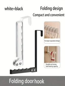 Foldable Multi-Slot Over-The-Door Hook Rack, No-Drill Clothing Storage Organizer, Space-Saving Door Back Clothes Rack, Suitable For Shirts, Towels, Hats And Bags, Bedroom Closet Home Storage Decoration - Multicolor - View 4