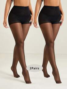 1/2/3/4 pares de leggings ajustados transparentes para mujer, medias negras de cintura alta, medias finas, antideslizantes, transpirables, elásticas, de tejido semitransparente, adecuadas para uso diario, trabajo y ocasiones informales. - Negro - Ver 10