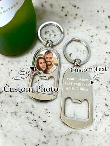 1pc Photo Text Customized Silver Stainless Steel Bottle Opener Keychain, Customized Teacher's Day Gift, Birthday Gift Keychain, Customized Metal Keychain, Customizable Image Bottle Opener Keychain, Convenient And Portable, Exquisite And Unique, Gift For Father, Boyfriend, Valentine's Day Gift, Birthday Gift - Multicolor - View 2