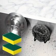 1pcNon-Perforated Stainless Steel Sponge Rack, Kitchen Sink Draining Rack, And Bathroom Sponge Rack With Hooks. Suitable For Gifts On 20 Different Occasions. Easy-To-Install Wall Hook Design, Highly Water-Resistant And Less Likely To Fall Off - Silver - View 6