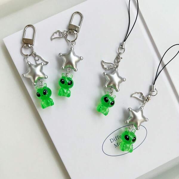 New Personalized Quirky Star Phone Lanyard Transparent Alien Phone Strap Keychain Bag Charm Gift Accessory Small Pendant