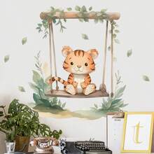 1pc Cartoon Swing Small Animal Elephant Bear Tiger Wall Sticker, Suitable For Children's Room Bedroom Home Background Wall Decoration Beautification, PVC Material Self-Adhesive Removable, Size 23.6inch*11.8inch - 1PC - View 11