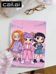 1pc 3 Anime Girls Pattern Design Tablet Protective Case, Compatible With IPad 10.2 Inch 2021/2020 10th/9th/8th Generation, (A16) 11 Inch 11th Generation 2025, Compatible With Samsung GalaxyTabA8 10.5 Inch 2022, Tablet Protective Case, Built-In Pen Slot, Supports Auto Sleep/Wake Cover - Multicolor - View 3