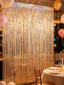 1pc Light Gold Laser Wave Fringe Curtain, Light Gold Shiny Wave Rain Curtain, Birthday Party Backdrop Decoration, Gold Party Supplies, Gold Party Backdrop, Shiny Backdrop, Wedding Decoration, Graduation Party Backdrop, Baby Shower Decoration, Party Room Wall Decoration, Party Backdrop Decoration, Back To School Season, Photo Booth Props, Birthday Decoration, Birthday Gift - Light Gold - View 5