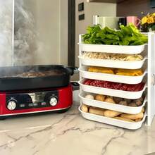 Stackable Pull-Out Vegetable Tray Organizer, Multi-Layer Kitchen Prep Rack With Smooth Sliding Drawers, Durable Plastic Storage Holder For Ingredients & Dishes - Multicolor - View 10
