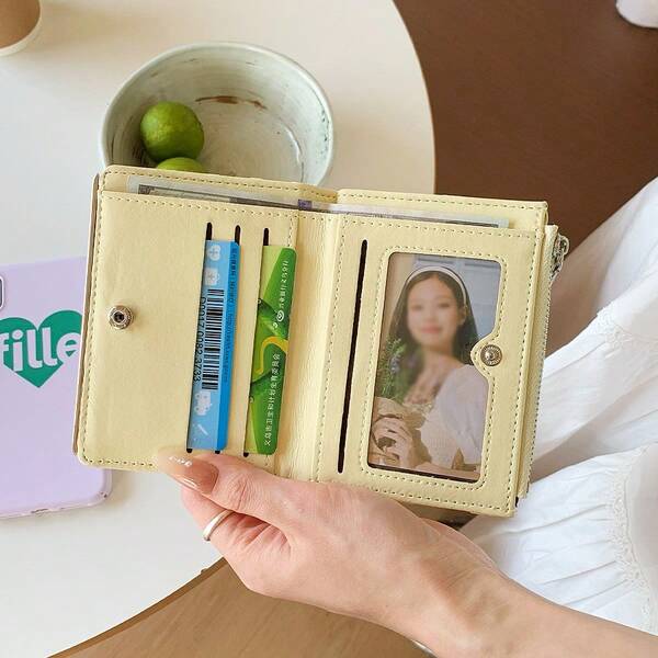 Korean Style Zipper Wallet With Multiple Card Slots, Envelope Wallet, Wrinkled Texture Women's Wallet, Minimalist Bi-Fold Purse