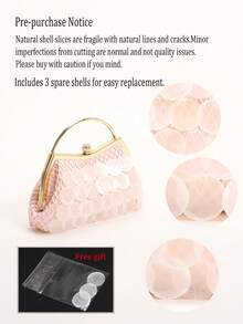 1 buah Tas Tangan Wanita Dekorasi Irisan Cangkang Alami Warna Pink, Tas Pantai Gaya Liburan Putri Duyung Buatan Tangan Boho, Tas Tote Jaring Ikan Bentuk Belah Ketupat, Cocok untuk Sehari-hari, Pernikahan, Pesta, Perjalanan dan Liburan Santai (Retakan dan Cacat Normal pada Irisan Cangkang Adalah Hal yang Wajar) - Berwarna merah muda - View 3
