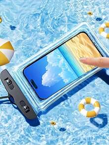 充氣式手機防水袋附掛繩 - 透明攝影袋，適用於游泳、潛水、海灘、泳池及戶外活動，白色，游泳必備，透明設計，耐用高品質材質 - 彩色 - 查看 2