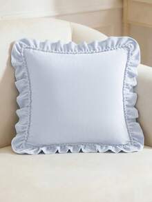 1pc Prewashed 100% Polyester French Romantic Ruffled Quilted Pillow Sham, Without Filling, Envelope Closure, Wrinkle Resistant, Machine Washable, OEKO-TEX Certified, Blue - Blue - View 7