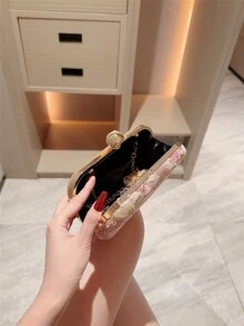 月光之夜多色花卉斜挎小包，時尚復古鏈條晚宴包，迷你方形盒子包，適合派對女孩、新娘、大學生、職場新人及白領女性，適用於派對、舞會、婚禮，完美搭配舞會配件，隨機花色發貨 - 粉色 - 查看 5