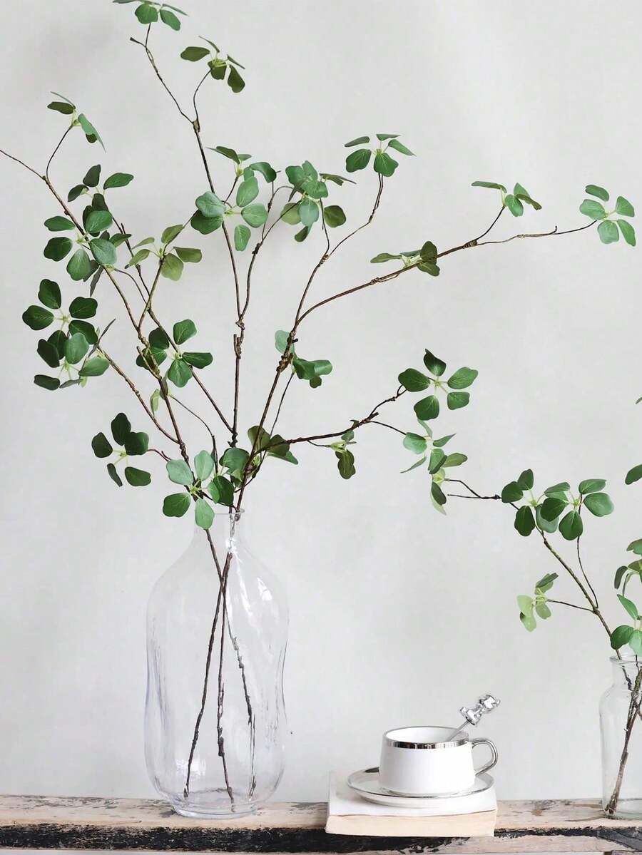 1 枝仿真葉片枝條,人造日式杜鵑花枝,假春季葉枝,假葉柳枝噴枝,榛木枝,榛果枝,適用於花瓶填充、辦公室、居家、婚禮裝飾 - 彩色 - 查看 1