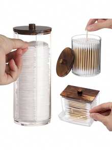 1pc / 3pcs Qtips Dispenser Bathroom Container, Ball Holder, Apothecary Jar Organizer For Storage Swab, Floss Picks - Multicolor - View 7