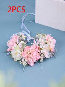 1件优雅花朵发箍，浪漫藤蔓花冠，粉色公主发饰，适合海滩、露营、婚礼等场合佩戴 - 彩色 - 查看 17