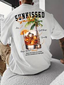 [Imágenes Frontales y Traseras] Camiseta de hombre, camiseta con estampado creativo de cocotero + cóctel, ropa de verano para hombre, camisetas de verano, camisetas y camisas para hombre, ta - Blanco - Ver 3