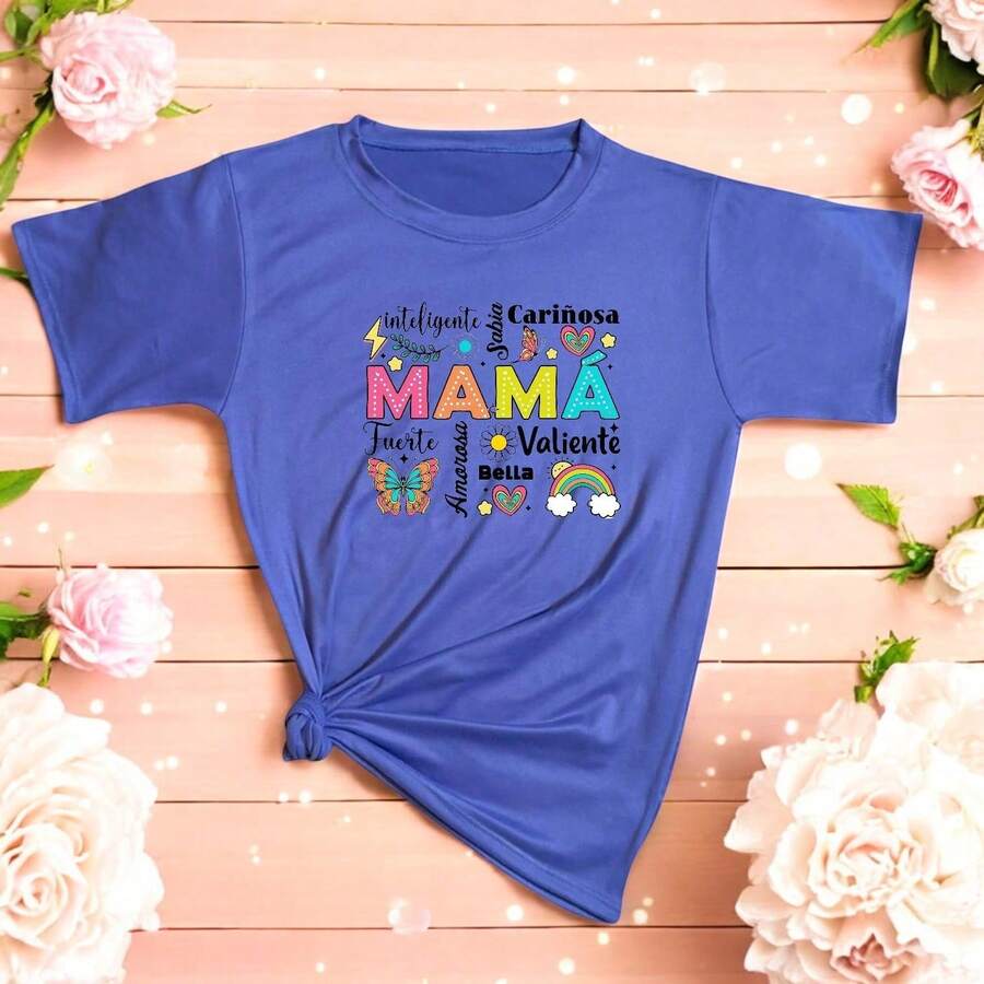 Fashionable Women's T-Shirt 2026, With Love Quotes, Casual And Emotional Clothing For Mother's Day Gift - 淺藍色 - 查看 1