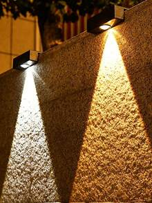 1 buah/2 buah/4 buah Lampu Dinding Tenaga Surya, Lampu Dek LED Ultra Terang, Lampu Pagar, Penerangan Luar Ruangan, Lampu Taman Tahan Air, Balkon, Pagar, Teras, Lampu Malam Tenaga Surya Dekorasi Rumah - Hitam - View 2