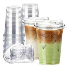 16oz/14oz Set Clear Cups With Lids, Sturdy Straight Lid Ice Drink Cups, Disposable Smoothie Cups, Suitable For Cold Drinks, Juice And Milkshakes - Halloween/Christmas/Birthday Party Essentials - Transparent - View 2