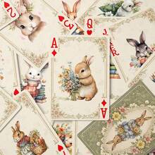 YFOPEN Garden Cute Rabbit Paper Playing Cards, Fresh Pastoral Style, Home Leisure Card Game, Party Interactive Tabletop Cards, Adorable Rabbit Poker Cards, Garden Scene Fun Design, Warm Healing Art Style - Multicolor - View 3