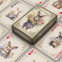 YFOPEN Garden Cute Rabbit Paper Playing Cards, Fresh Pastoral Style, Home Leisure Card Game, Party Interactive Tabletop Cards, Adorable Rabbit Poker Cards, Garden Scene Fun Design, Warm Healing Art Style - Multicolor - View 13