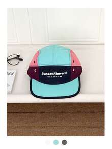 1 pieza Gorra de béisbol de moda callejera con parte superior suave, diseño de bloques de color y patchwork, visera plana, estilo hip hop, secado rápido, unisex con letras, gorra de ciclismo para exteriores tipo techwear, sombrero de sol de 5 paneles con patchwork, delgado y repelente al agua para el verano - Bloqueo de color de puesta de sol - Ver 14