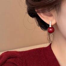 1 par de pendientes de botón de aleación con cuentas de resina redondas rojas/rosas/blancas y strass - pendientes de diamantes - Ver 2