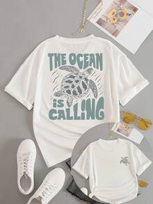 Camiseta de Moda para Mujer, Camiseta Estampada para Mujer con la Frase "THE OCEAN IS CALLING" - Blanco - Ver 1