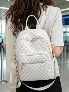 Large Capacity Backpack For Women, Classic Solid Color Handbag For Ladies - Blue - View 7