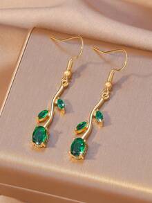 1 Pair (2pcs) Elegant Leaf & Rose Flower Colorful Shiny Zirconia Leaf Earrings, Golden Eternal Love Energy Jewelry, Suitable For Women's Daily, Date, Wedding Bridesmaid Wear, Great Gift For Bride, Valentine's Day, Mother's Day - Gold - View 3