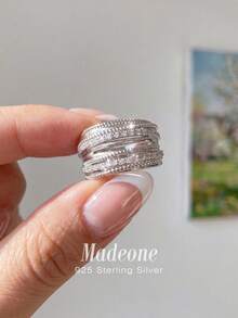 MADEONE 1枚925纯银复古线条缠绕戒指，男女皆宜，可搭配日常服饰或作为派对配饰。高品质戒指，精致珠宝礼品。 - 款式14 - 查看 2