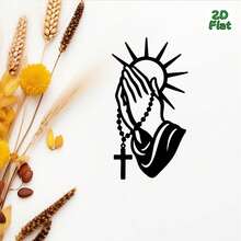 Hello Young 1pc 2D Flat Prayer Hands With Rosary Metal Wall Art, Iron Wall Decor, Perfect For Meditation Room, Bedroom Decoration, Ideal Gift For Christmas, New Year, Ramadan, Religious Believers, Art Collectors, 2D Flat - Multicolor - View 2