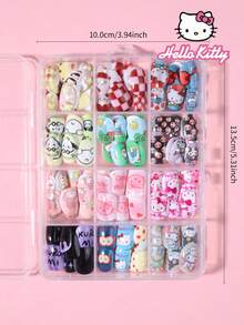 SANRIO 三麗鷗 Hello Kitty 288片/組 (12款混搭) 短方型法式穿戴式美甲貼，可愛3D Hello Kitty、酷洛米、大耳狗、布丁狗圖案設計，完美貼合壓克力假指甲組，適合女孩日常與派對美甲使用 - 彩色 - 查看 6