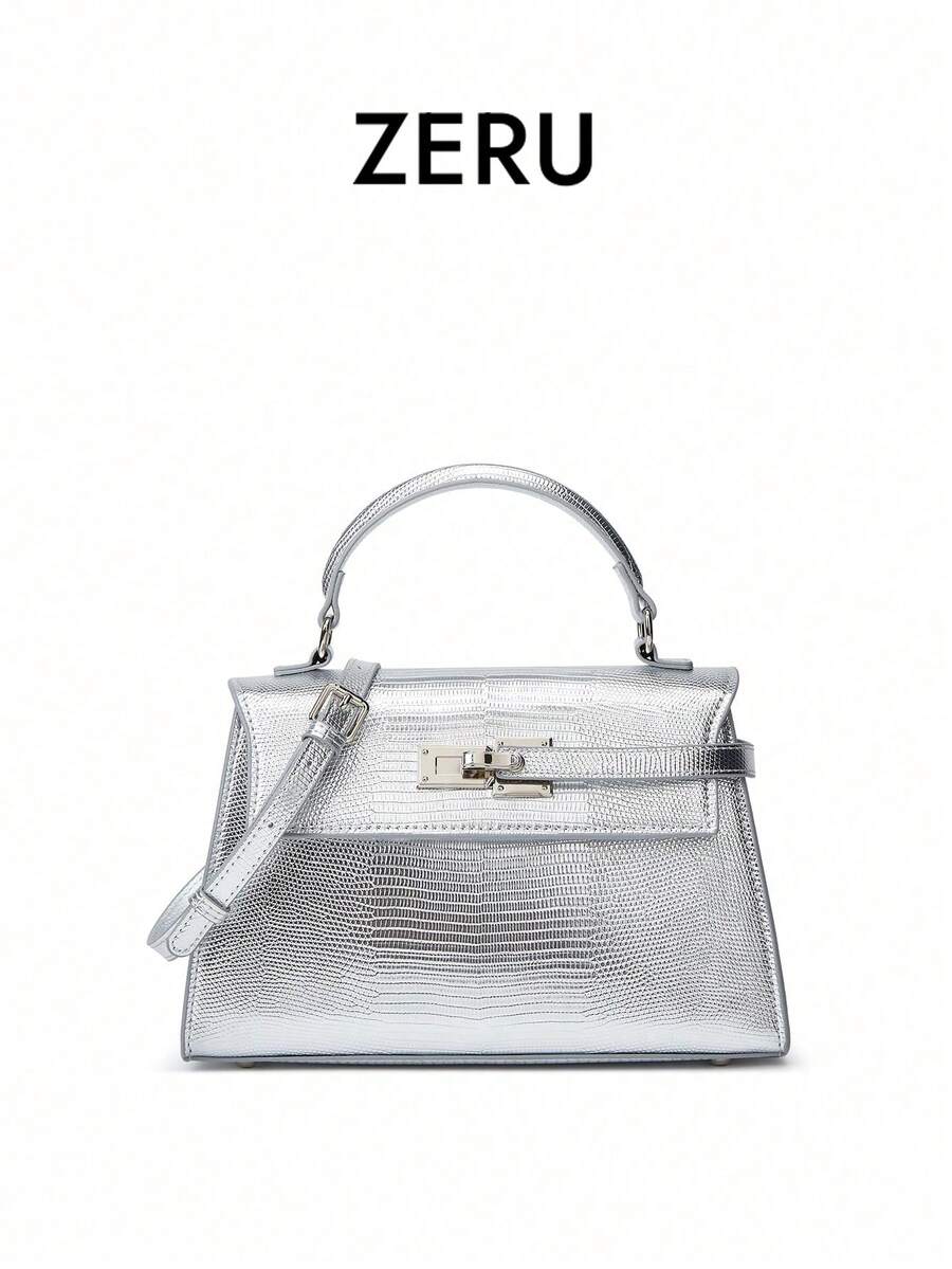 ,Diamond Lattice Splicing Design Chain Square Bag, Twist Lock Opening And Closing Design,Bag Is Suitable For Traveling And Shopping,And Attending - Silver - View 1