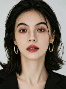 YUNCHUN 1 Pair Minimalist Gold Water Drop Open Hoop Earrings, Versatile For Daily Commute And Office Wear - Gold - View 5
