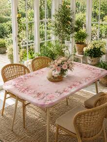 1Pc Pink Rose Round Stretch Tablecloth, Elegant Polyester Elastic Fitted Table Cover, Floral Wreath Print Washable Dustproof Table Protector Slipcover For Dining Table, Kitchen, Wedding, Party, Spring Home Decor - Multicolor - View 15