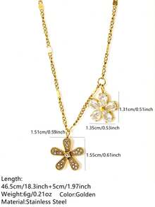 VceTd 1pc Minimalist Romantic Style Stainless Steel Pendant Necklace For Women With Glass Inlay Flower Design, Suitable For Daily Wear, Dating, Afternoon Tea, Or As A Holiday Gift For Women Or Loved Ones - RT101XL - View 3