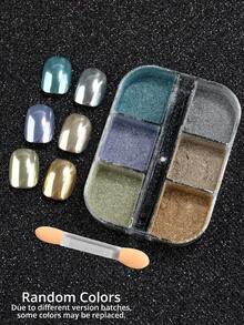 FULL BEAUTY 6-Fach Metallisches Nagelpulver mit Pinsel, Blau-Grün, Grün, Gold, Champagner Spiegel Nagelpigment, Metallischer Effekt Holografischer Glitzer Nagelbedarf, Geeignet für minimalistische und Vintage Nagelkunst, Halloween/Hochzeit/Feiertags Nageldekoration - Verschiedenfarbig - Übersicht 6