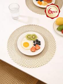 38cm Gold Plaid Hollow Placemat, Luxury PVC Round Waterproof Heat-Resistant Dining Table Mat, Suitable For Wedding, Christmas, Everyday Dining - Multicolor - View 14