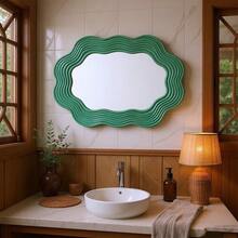 Modern Round Mirror, Decorative Mirror, Modern Wavy Solid Wood Frame, Minimalist Wall Decor, Suitable For Bathroom, Bedroom And Home Office Home Decor Mirror, Elegant Mirror - Multicolor - View 1