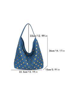 1pc Vintage Suede Large Capacity Shoulder Tote Bag, New Style, Suitable For Work, Shopping, School - Baby Blue - View 7
