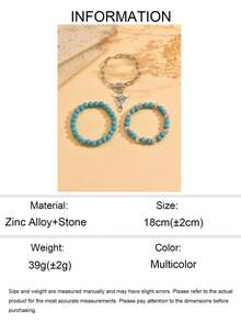 3pcs Western Cowboy Style Turquoise Beaded With Bull Head Pendant Metal Chain Bracelet Set, Fashion Layering Bracelet Set For Women, Vacation Style Hand Jewelry, Suitable For Beach Vacation, Date, Music Festival, Daily Wear - Multicolor - View 5