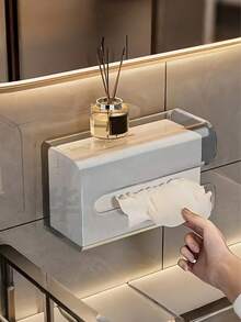 1件/2件裝現代透明壁掛式免鑽孔面紙盒，防水浴室衛生紙架，通用牆面裝飾盒，適用於臥室、客廳與廚房，家居裝飾配件，多功能浴室用品，返校季 - 簡約透明 - 查看 12