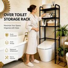 Estante resistente para inodoro: instalación sin taladros, resistente al agua, ideal para baños y aseos. - Negro - Ver 4