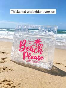 透明海灘包，大容量「Beach Please」字母印花果凍托特包，防水防沙拉鍊設計，可收納泳衣、毛巾、防曬霜及個人用品，適合海灘度假、泳池派對、露營野餐、短途旅行，適合學生、年輕女孩日常使用，七夕、生日、夏季節慶禮物，亦可用作盥洗包、購物袋、旅行收納袋，輕便便攜透明單肩包 - 彩色 - 查看 16