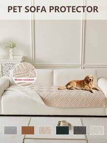 1pc Ultrasonic Quilted Waterproof Pet Sofa Protector, Solid Color Geometric Sofa Cover, Non-Slip Washable Furniture Cover, Suitable For Dogs And Cats - Khaki - View 1