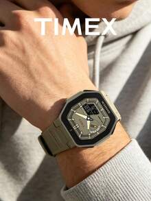 Timex Men's Quartz Square Wood Digital Display Watch TW2V35500 Resin Case / Scratch-Resistant Glass Lens - Green - View 2