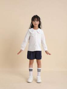 Áo Sơ Mi Dài Tay Cổ Bẻ Phong Cách Đại Học Tween Girl, Xuân/Thu - trắng - Xem 2