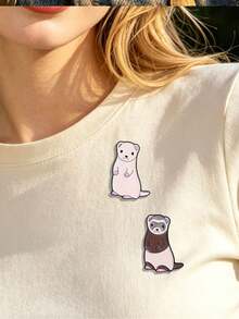 1pc Cute Pet Ferret Enamel Brooch, Adorable Cartoon Weasel Badge, Niche Accessory Gift For Ferret Owners - Multicolor - View 5